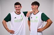 20 June 2024; Ross Corrigan, left, and Nathan Timoney during the Rowing Team Ireland Paris 2024 team announcement at the Oriel House Hotel in Ballincollig, Cork. Photo by Harry Murphy/Sportsfile