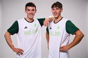 20 June 2024; Ross Corrigan, left, and Nathan Timoney during the Rowing Team Ireland Paris 2024 team announcement at the Oriel House Hotel in Ballincollig, Cork. Photo by Harry Murphy/Sportsfile