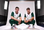 20 June 2024; Ross Corrigan, left, and Nathan Timoney during the Rowing Team Ireland Paris 2024 team announcement at the Oriel House Hotel in Ballincollig, Cork. Photo by Harry Murphy/Sportsfile