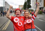 21 July 2024; Cork supporters Thomas and Eilish Farrell from Passage West, Cork, during the GAA Hurling All-Ireland Senior Championship Final between Clare and Cork at Croke Park in Dublin. Photo by David Fitzgerald/Sportsfile