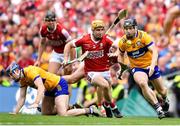 21 July 2024; Tony Kelly of Clare in action against Niall O'Leary of Cork  during the GAA Hurling All-Ireland Senior Championship Final between Clare and Cork at Croke Park in Dublin. Photo by John Sheridan/Sportsfile