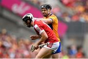 21 July 2024; Tony Kelly of Clare and Ger Mellerick of Cork tussle during the GAA Hurling All-Ireland Senior Championship Final between Clare and Cork at Croke Park in Dublin. Photo by David Fitzgerald/Sportsfile