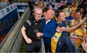 21 July 2024; Clare manager Brian Lohan, left, celebrates with two time All-Ireland winning Clare manager Ger Loughnane after the GAA Hurling All-Ireland Senior Championship Final between Clare and Cork at Croke Park in Dublin. Photo by Stephen McCarthy/Sportsfile