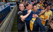 21 July 2024; Clare manager Brian Lohan, left, celebrates with two time All-Ireland winning Clare manager Ger Loughnane after the GAA Hurling All-Ireland Senior Championship Final between Clare and Cork at Croke Park in Dublin. Photo by Stephen McCarthy/Sportsfile
