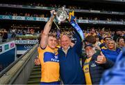 21 July 2024; Shane O'Donnell of Clare and two time All-Ireland winning Clare manager Ger Loughnane celebrate with the Liam MacCarthy cup after the GAA Hurling All-Ireland Senior Championship Final between Clare and Cork at Croke Park in Dublin. Photo by Stephen McCarthy/Sportsfile