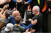 21 July 2024; Clare manager Brian Lohan celebrates with former Clare player and manager Ger Loughnane after the GAA Hurling All-Ireland Senior Championship Final between Clare and Cork at Croke Park in Dublin. Photo by Daire Brennan/Sportsfile