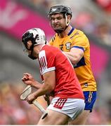 21 July 2024; Tony Kelly of Clare and Ger Mellerick of Cork tussle during the GAA Hurling All-Ireland Senior Championship Final between Clare and Cork at Croke Park in Dublin. Photo by David Fitzgerald/Sportsfile