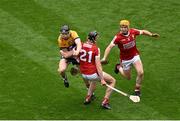 21 July 2024; Tony Kelly of Clare in action against Ethan Twomey of Cork during the GAA Hurling All-Ireland Senior Championship Final between Clare and Cork at Croke Park in Dublin. Photo by Daire Brennan/Sportsfile