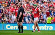 21 July 2024; Robbie O'Flynn of Cork appeals to referee Johnny Murphy after his last shot in injury time during the GAA Hurling All-Ireland Senior Championship Final between Clare and Cork at Croke Park in Dublin. Photo by Brendan Moran/Sportsfile