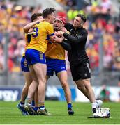21 July 2024; Clare players, from left, David Fitzgerald, Rory Hayes, John Conlon and Paraic O'Loughlin after the GAA Hurling All-Ireland Senior Championship Final between Clare and Cork at Croke Park in Dublin.  Photo by John Sheridan/Sportsfile