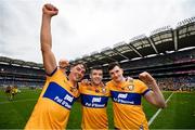 21 July 2024; Clare players, from left, Peter Duggan, Tony Kelly and David Fitzgerald celebrate after the GAA Hurling All-Ireland Senior Championship Final between Clare and Cork at Croke Park in Dublin. Photo by Stephen McCarthy/Sportsfile