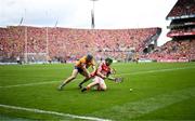 21 July 2024; Robbie O'Flynn of Cork in action against David McInerney of Clare during the GAA Hurling All-Ireland Senior Championship Final between Clare and Cork at Croke Park in Dublin. Photo by Stephen McCarthy/Sportsfile