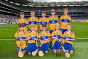 21 July 2024; The Clare team, back row from left, Conrad Healy, St Patrick's NS, Cary, Sligo, Samuel Dolan, Kildalkey NS, Kildalkey, Meath, Darragh Pettitt, Murrintown NS, Murrintown, Wexford, James Nea, Scoil Mhuire, Loughegar, Mullingar, Westmeath, and Mikey Loughnane, Castleiney NS, Templemore, Tipperary, and front row from left, Matthew Fallon, Tisrara NS, Four Roads, Roscommon, Ruairí McKiernan, St Brigid's NS, Drumcong, Leitrim, Joe Carr, St Patrick's NS, Ballinagh, Cavan, Leo McDermott, St Paul's PS, Irvinestown, Fermanagh, and Cathal Lyons, Scoil Mhuire na nGael, Dundalk, Louth, before the GAA INTO Cumann na mBunscol Respect Exhibition Go Games at the GAA Hurling All-Ireland Senior Championship final between Clare and Cork at Croke Park in Dublin. Photo by Sam Barnes/Sportsfile