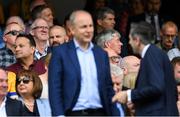 21 July 2024; Former Taoiseach and Tánaiste Leo Varadkar TD, left, with Tánaiste Micheál Martin TD and An Taoiseach Simon Harris TD, right, before the GAA Hurling All-Ireland Senior Championship Final between Clare and Cork at Croke Park in Dublin. Photo by Stephen McCarthy/Sportsfile