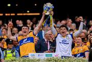 21 July 2024; Clare's Cian Galvin, left, and Cian Broderick lifts the Liam MacCarthy cup following victory in the GAA Hurling All-Ireland Senior Championship Final between Clare and Cork at Croke Park in Dublin. Photo by Stephen McCarthy/Sportsfile