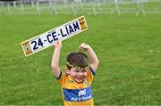 22 July 2024; Clare supporter Jason Healy, three years, from Kilmaley before the homecoming celebrations of the All-Ireland Senior Hurling Champions at Active Ennis Tim Smythe Park in Clare. Photo by Piaras Ó Mídheach/Sportsfile