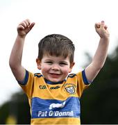 22 July 2024; Clare supporter Jason Healy, three years, from Kilmaley before the homecoming celebrations of the All-Ireland Senior Hurling Champions at Active Ennis Tim Smythe Park in Clare. Photo by Piaras Ó Mídheach/Sportsfile
