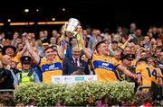 21 July 2024; Ian Galvin, left, and John Conlon of Clare lift the Liam MacCarthy cup following victory in the GAA Hurling All-Ireland Senior Championship Final between Clare and Cork at Croke Park in Dublin. Photo by Stephen McCarthy/Sportsfile
