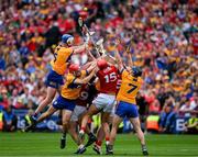21 July 2024; Cork players, left to right, Robbie O'Flynn, Brian Hayes, and Darragh Fitzgibbon in action against Clare players, left to right, David McInerney, John Conlon, Darragh Lohan, and Diarmuid Ryan, during the GAA Hurling All-Ireland Senior Championship Final between Clare and Cork at Croke Park in Dublin. Photo by Ray McManus/Sportsfile