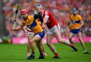 21 July 2024; John Conlon of Clare is tackled by Ethan Twomey of Cork during the GAA Hurling All-Ireland Senior Championship Final between Clare and Cork at Croke Park in Dublin. Photo by Ray McManus/Sportsfile