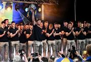 22 July 2024; Paul Flanagan of Clare lifts the Liam MacCarthy cup during the homecoming celebrations of the All-Ireland Senior Hurling Champions at Active Ennis Tim Smythe Park in Clare. Photo by Piaras Ó Mídheach/Sportsfile