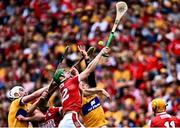 21 July 2024; Séamus Harnedy of Cork, 12, in action against John Conlon of Clare during the GAA Hurling All-Ireland Senior Championship Final between Clare and Cork at Croke Park in Dublin. Photo by Piaras Ó Mídheach/Sportsfile