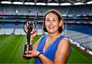26 July 2024; Lifetime Achievement recipient Sue Ramsbottom of Laois with her award at the GPA Football Legends Lunch at Croke Park in Dublin. Photo by Piaras Ó Mídheach/Sportsfile
