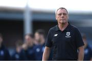 26 July 2024; Waterford manager Keith Long inspects the pitch before the SSE Airtricity Men's Premier Division match between Drogheda United and Waterford at Weavers Park in Drogheda, Louth. Photo by Shauna Clinton/Sportsfile