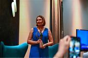 26 July 2024; Lifetime Achievement recipient Sue Ramsbottom of Laois with her award at the GPA Football Legends Lunch at Croke Park in Dublin. Photo by Piaras Ó Mídheach/Sportsfile