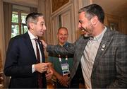 27 July 2024; An Taoiseach Simon Harris TD, left, shares a joke with Olympic silver medallist Kenneth Egan during the Irish Embassy reception at the Embassy of Ireland during the 2024 Paris Summer Olympic Games in Paris, France. Photo by Sam Barnes/Sportsfile
