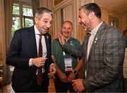 27 July 2024; An Taoiseach Simon Harris TD, left, shares a joke with Olympic silver medallist Kenneth Egan during the Irish Embassy reception at the Embassy of Ireland during the 2024 Paris Summer Olympic Games in Paris, France. Photo by Sam Barnes/Sportsfile