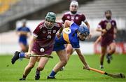 27 July 2024; Niamh Mallon of Galway in action against Julieanne Bourke of Tipperary during the Glen Dimplex Camogie All-Ireland Senior Championship semi-final match between Galway and Tipperary at UPMC Nowlan Park in Kilkenny. Photo by Harry Murphy/Sportsfile