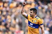 21 July 2024; Clare captain Tony Kelly on his way to accept the Liam MacCarthy after his side's victory in the GAA Hurling All-Ireland Senior Championship Final between Clare and Cork at Croke Park in Dublin. Photo by Piaras Ó Mídheach/Sportsfile