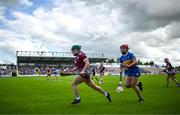 27 July 2024; Niamh McPeake of Galway in action against Karen Kennedy of Tipperary during the Glen Dimplex Camogie All-Ireland Senior Championship semi-final match between Galway and Tipperary at UPMC Nowlan Park in Kilkenny. Photo by Harry Murphy/Sportsfile