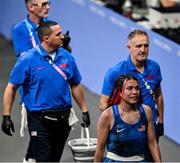 27 July 2024; Jajaira Gonzalez of Team USA and her coach Billy Walsh after her side's victory in the women's 54kg preliminary round of 32 bout at the North Paris Arena during the 2024 Paris Summer Olympic Games in Paris, France. Photo by David Fitzgerald/Sportsfile