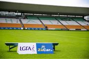 27 July 2024; A general view of the bench for the team photograph before the ZuCar All-Ireland Ladies Football U-18 Championship A final match between Cavan and Kerry at O’Connor Park in Tullamore, Offaly. Photo by Michael P Ryan/Sportsfile