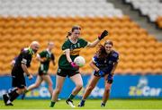 27 July 2024; Kelly Enright of Kerry in action against Lauren Miney of Cavan during the ZuCar All-Ireland Ladies Football U-18 Championship A final match between Cavan and Kerry at O’Connor Park in Tullamore, Offaly. Photo by Michael P Ryan/Sportsfile
