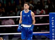 28 July 2024; Aidan Walsh of Team Ireland before facing Makan Traore of Team France in their men's 71kg preliminary round of 32 bout at the North Paris Arena during the 2024 Paris Summer Olympic Games in Paris, France. Photo by David Fitzgerald/Sportsfile