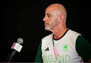 28 July 2024; Team Ireland coach Damien Kennedy speaks to media after the men's 71kg preliminary round of 32 bout between Aidan Walsh of Team Ireland and Makan Traore of Team France at the North Paris Arena during the 2024 Paris Summer Olympic Games in Paris, France. Photo by David Fitzgerald/Sportsfile