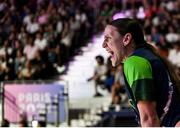 28 July 2024; Michaela Walsh of Team Ireland, sister of Aidan Walsh, watches the men's 71kg preliminary round of 32 bout between Aidan Walsh of Team Ireland and Makan Traore of Team France at the North Paris Arena during the 2024 Paris Summer Olympic Games in Paris, France. Photo by David Fitzgerald/Sportsfile