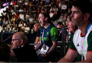 28 July 2024; Michaela Walsh of Team Ireland, sister of Aidan Walsh, watches the men's 71kg preliminary round of 32 bout between Aidan Walsh of Team Ireland and Makan Traore of Team France at the North Paris Arena during the 2024 Paris Summer Olympic Games in Paris, France. Photo by David Fitzgerald/Sportsfile