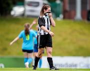28 July 2024; Niamh Kenna of Whitehall Rangers reacts after her side concedes their first goal during the FAI Women's Amateur Cup Final 2024 match between Whitehall Rangers and Terenure Rangers at UCD Bowl in Dublin. Photo by Michael P Ryan/Sportsfile
