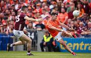 28 July 2024; Aidan Forker of Armagh in action against Johnny Heaney of Galway during the GAA Football All-Ireland Senior Championship Final match between Armagh and Galway at Croke Park in Dublin. Photo by Ben McShane/Sportsfile