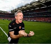 28 July 2024; Armagh manager Kieran McGeeney celebrates after their side's victory in the GAA Football All-Ireland Senior Championship Final match between Armagh and Galway at Croke Park in Dublin. Photo by Ramsey Cardy/Sportsfile