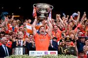 28 July 2024; Armagh captain Aidan Forker lifts the Sam Maguire Cup after their side's victory in the GAA Football All-Ireland Senior Championship Final match between Armagh and Galway at Croke Park in Dublin. Photo by Ramsey Cardy/Sportsfile