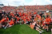 28 July 2024; The Armagh players celebrate with the Sam Maguire Cup, in front of their supporters on Hill 16, after the GAA Football All-Ireland Senior Championship Final match between Armagh and Galway at Croke Park in Dublin. Photo by Ray McManus/Sportsfile