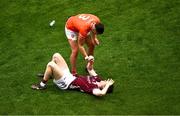 28 July 2024; Aaron McKay of Armagh shakes hands with Johnny Heaney of Galway after the GAA Football All-Ireland Senior Championship Final match between Armagh and Galway at Croke Park in Dublin. Photo by Daire Brennan/Sportsfile