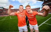 28 July 2024; Aidan Nugent, left, and Conor Turbitt of Armagh celebrate after the GAA Football All-Ireland Senior Championship Final match between Armagh and Galway at Croke Park in Dublin. Photo by Ramsey Cardy/Sportsfile