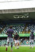 28 July 2024; France players, including Elyaz Zidane, centre, warm up before the UEFA European U19 Championship finals match between Spain and France at the National Football Stadium at Windsor Park, Belfast. Photo by Shauna Clinton/Sportsfile