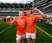 28 July 2024; Aidan Nugent, left, and Niall Grimley of Armagh after the GAA Football All-Ireland Senior Championship Final match between Armagh and Galway at Croke Park in Dublin. Photo by Ramsey Cardy/Sportsfile